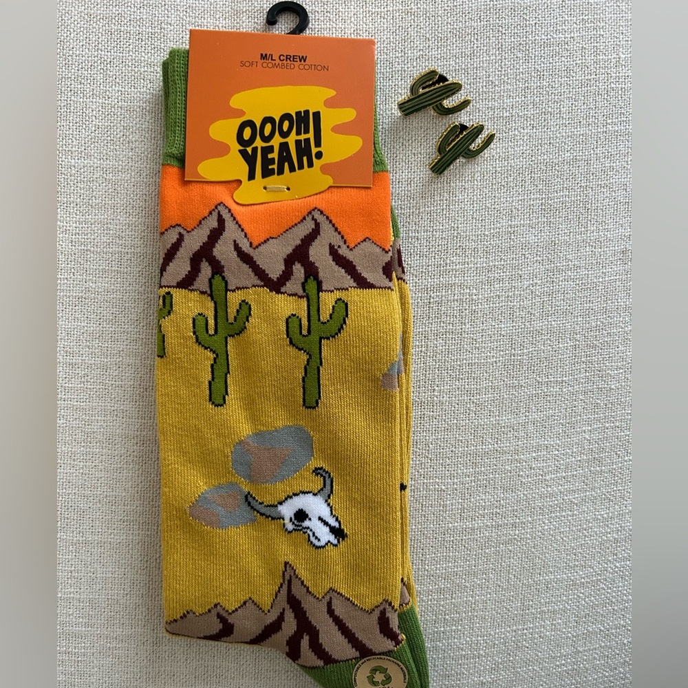 Western Cactus Socks & Cactus Pins Set